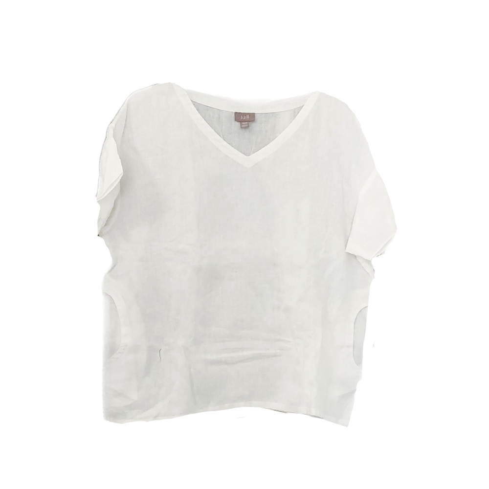 J.Jill Womens 100% White Line V Neck Circle Pockets Short Sleeve Top Size XS - Picture 2 of 6